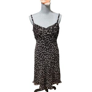Brown beige geometric silk ANN TAYLOR LOFT sheath knee-length dress 10P
